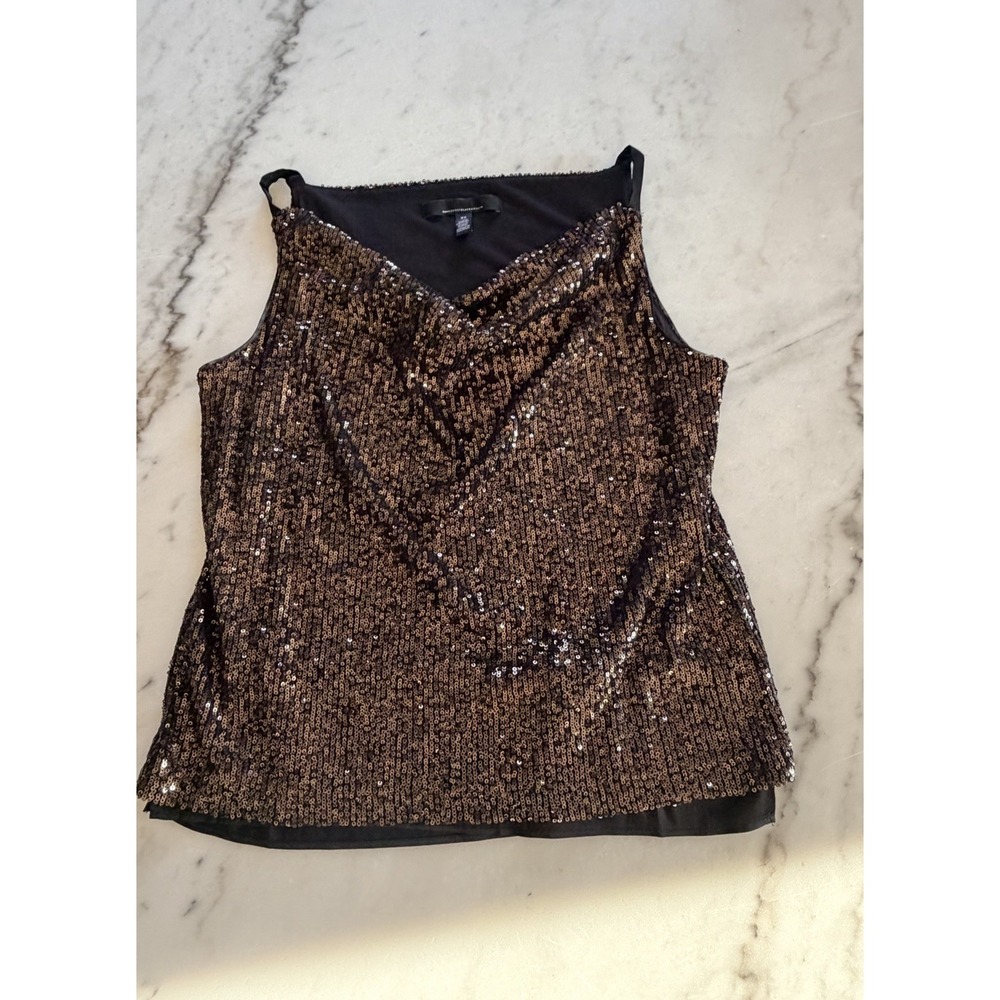 WHITE HOUSE BLACK MARKET black sequined top size XS Holiday Party Top